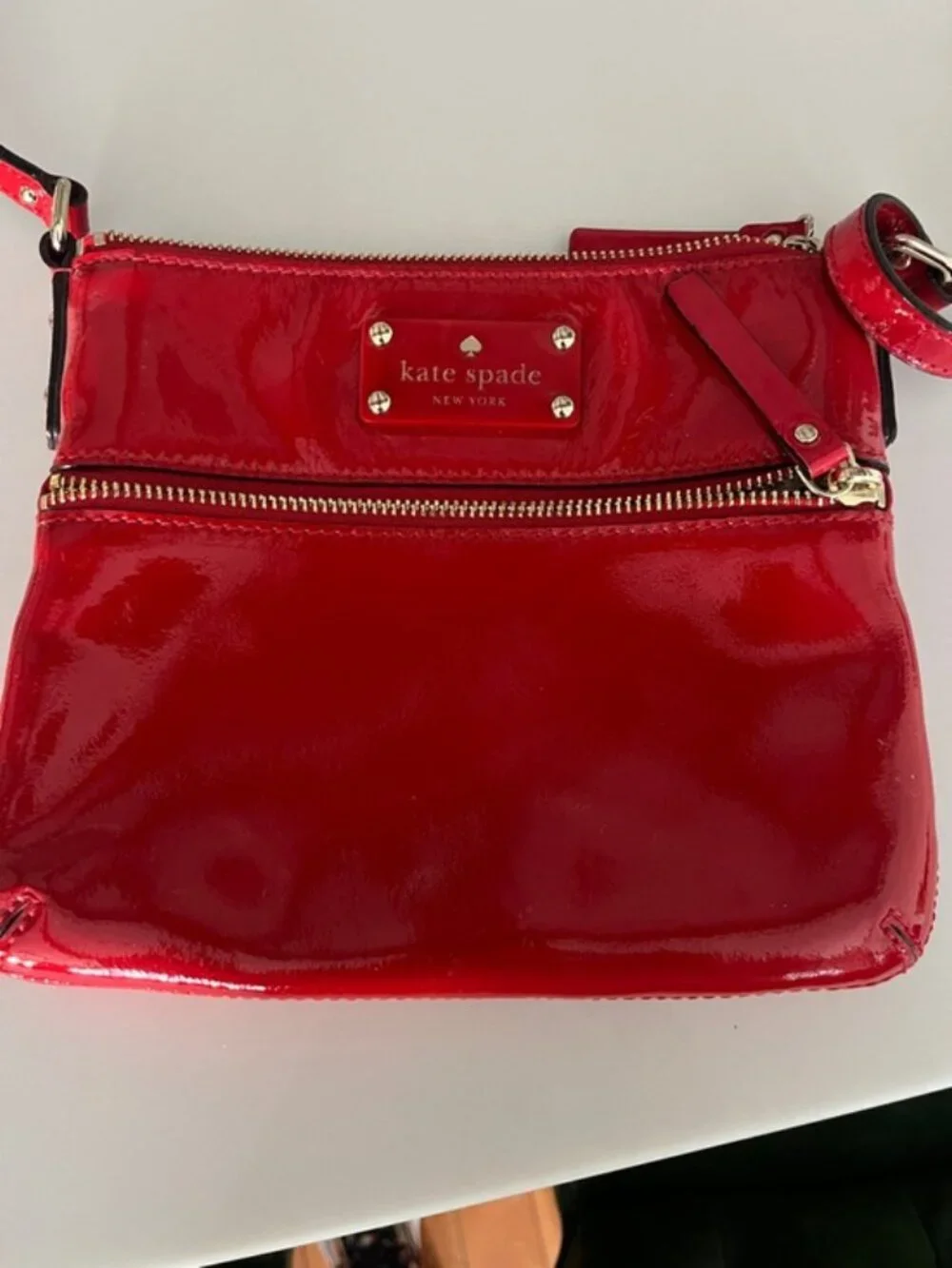 Kate Spade New York Red Patent Leather Crossbody Bag | Gold Hardware | Polka Dot